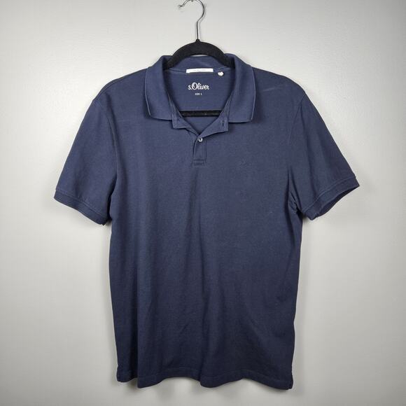 s.Oliver Men’s Navy Polo Shirt L Soft Cotton Minimalist Essential Casual Style - Picture 1 of 7